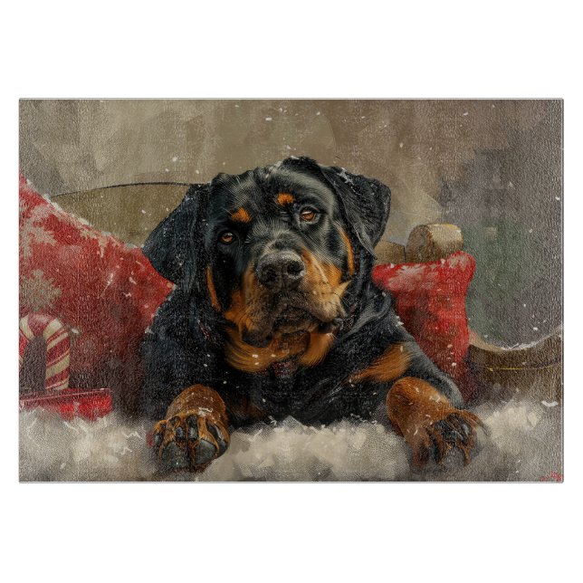Planche À Découper Fête de Noël de chien Rottweiler (Devant)