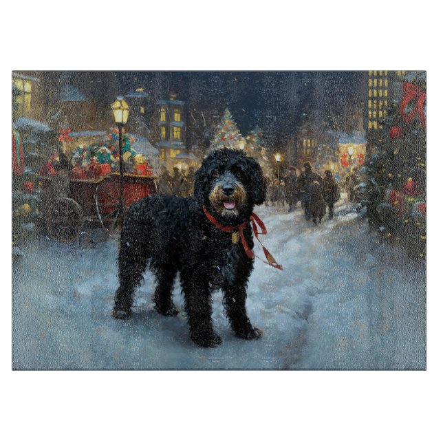 Planche À Découper Fête de Noël des chiens d'eau portugais (Devant)