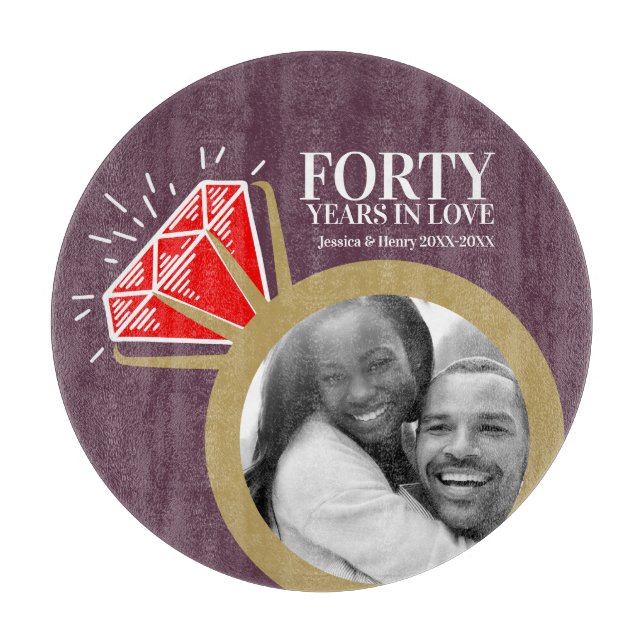 Planche À Découper fête du 40e anniversaire du mariage ruby red gemst (Devant)