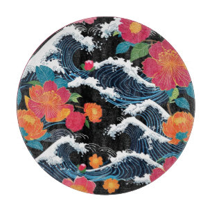 Planche À Découper Fête japonaise Fleurs de Sakura Seigaiha Moderne R