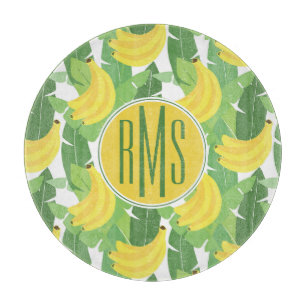 Planche À Découper Feuille de banane et monogramme du motif   de