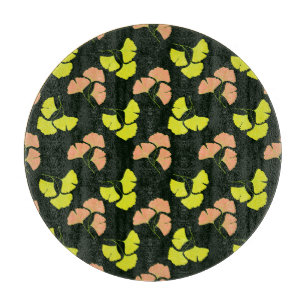 Planche À Découper Feuilles de Ginko Pastel-Néon sur Fond Noir