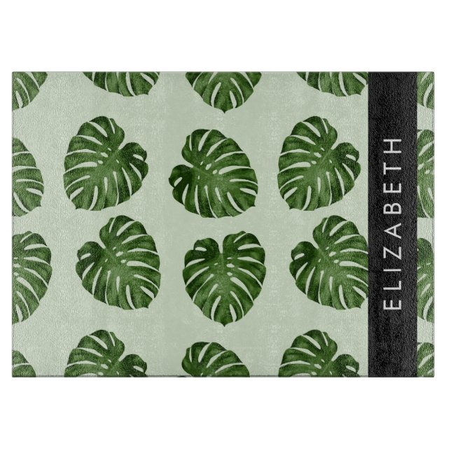 Planche À Découper Feuilles de palme, Motif tropical, Votre nom (Devant)