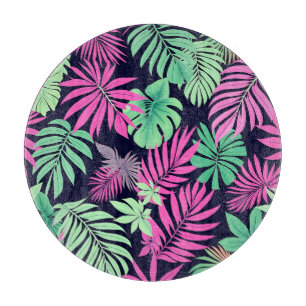 Planche À Découper Feuilles Tropicales Vibrantes Motif Néon