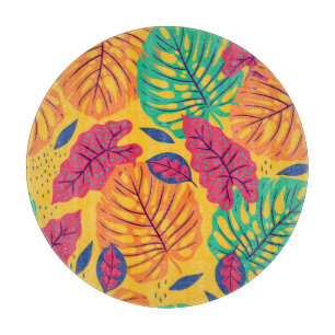 Planche À Découper Feuilles tropicaux : arrière - plan jaune vintage