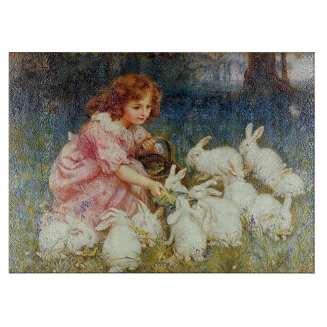 Planche À Découper Fille nourrissant des lapins (Devant)