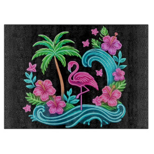 Planche À Découper Flamant rose de néon tropical