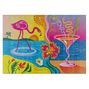Planche À Découper Flamant rose et cocktail d'été