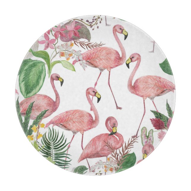 Planche À Découper Flamant rose Feuilles tropicaux Motif aquarelle (Devant)