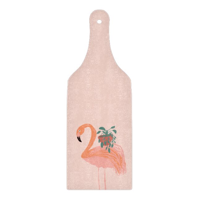 Planche À Découper Flamant rose tropical avec main Plante pointillée  (Devant)