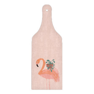 Planche À Découper Flamant tropical avec plante en pot dessinée à la