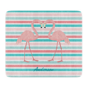 Planche À Découper Flamants roses dans l'amour personnalisé