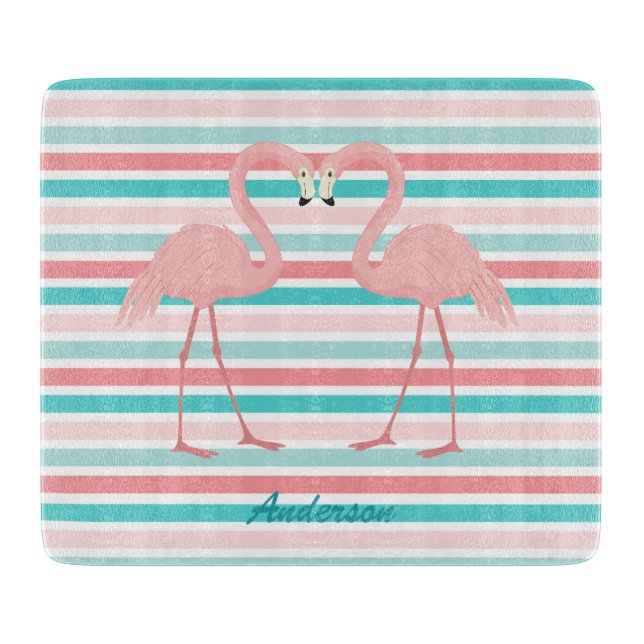 Planche À Découper Flamants roses en amour Personnalisé (Devant)