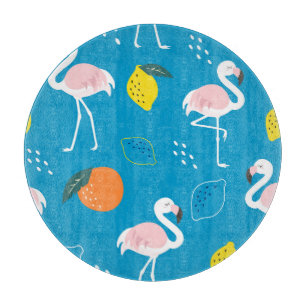 Planche À Découper Flamants roses, fruits tropicaux abstraits, patter