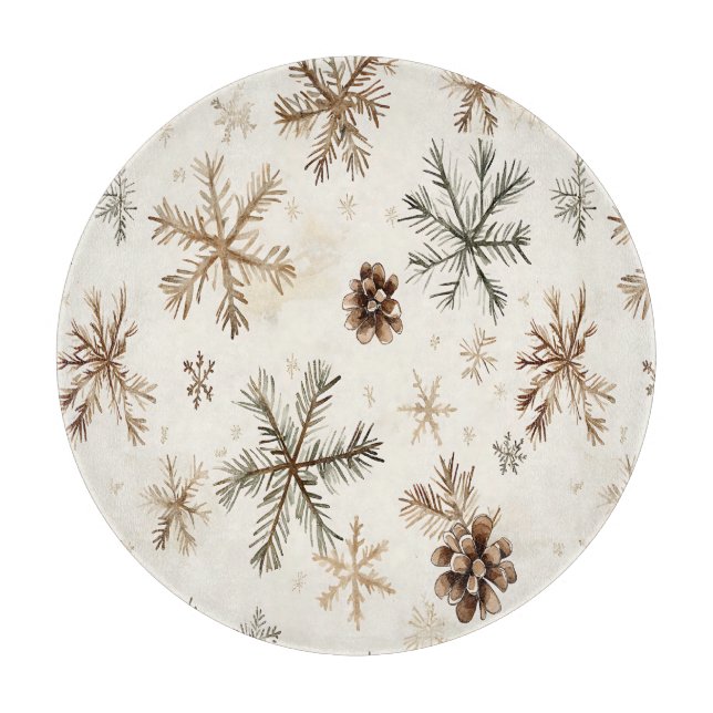 Planche À Découper Flammes de neige et pinecones d'hiver rustiques (Devant)