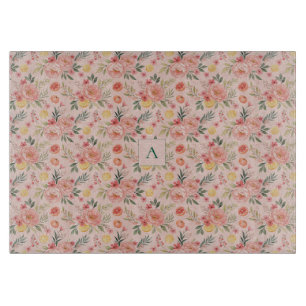 Planche À Découper Fleur de citron Pivoine rose rustique Motif monogr