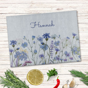 Planche À Découper Fleur de Monogramme Aquarelle Bleue Sauvage Floral