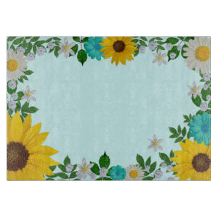 Planche À Découper Fleur de tournesol rustique Faisée Turquoise