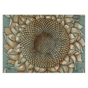 Planche À Découper Fleur de tournesol sur l'arrière - plan bleu-vert