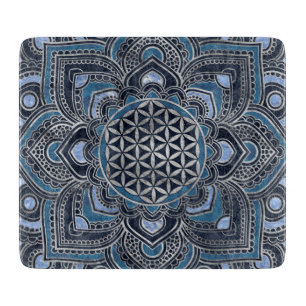Planche À Découper Fleur de vie à Lotus - Cristal bleu et argent