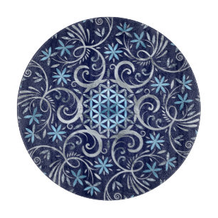 Planche À Découper Fleur de vie Ornement - Bleu Argent