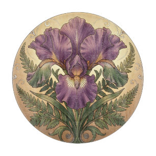Planche À Découper Fleur d'iris pourpre Art Nouveau Cadre Orné