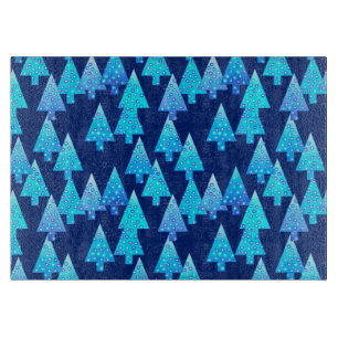Planche À Découper Fleur moderne arbres de Noël - bleu cobalt