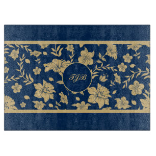 Planche À Découper Fleur Navy Or Personnalisé