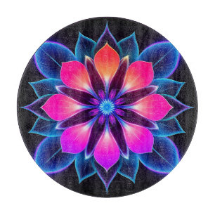 Planche À Découper Fleur néon avec motifs de lumière bleue