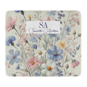 Planche À Découper Fleur sauvage personnalisé avec monogramme et nom
