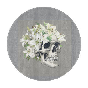 Planche À Découper Fleur silencieuse : Crâne et Lys blancs