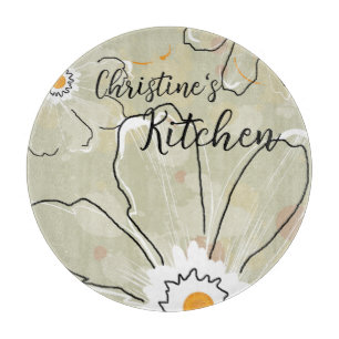 Planche À Découper Fleurs Abstraites Ajouter un nom 12" Verre