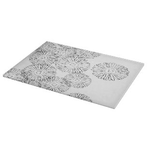 Planche À Découper Fleurs abstraites de printemps noir et blanc
