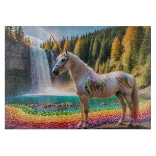 Planche À Découper Fleurs arc-en-ciel Unicorn Green Trees Lac de casc