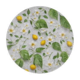Planche À Découper Fleurs blanches Citrons Vert Feuille Motif sur bla