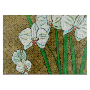 Planche À Découper Fleurs blanches et tiges vertes à la frontière