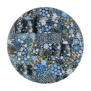 Planche À Découper Fleurs Bleues Patchwork : Tissu sans couture.