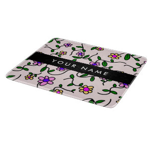 Planche À Découper Fleurs colorées, Arrière - plan rose, Noir