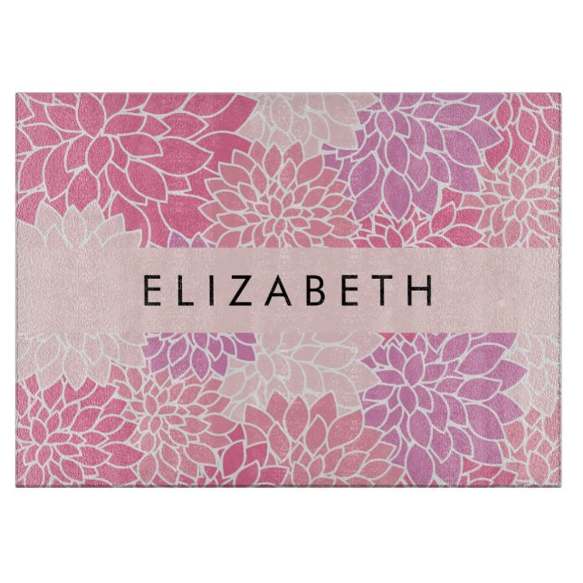 Planche À Découper Fleurs Dahlia Roses, Motif De Fleurs, Votre Nom (Devant)