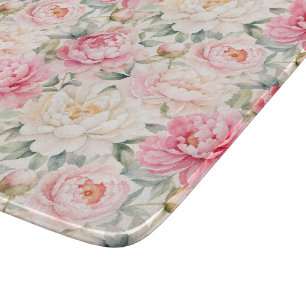 Planche À Découper Fleurs de pivoine à l'aquarelle pastel doux