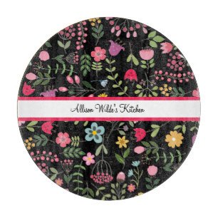 Planche À Découper Fleurs de printemps sur fond noir Personnalisé