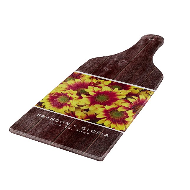 Planche À Découper Fleurs de soleil d'automne rustiques sur Mariage d (Coin)