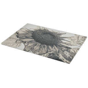 Planche À Découper Fleurs de soleil géantes Vintage Sepia Floral Art