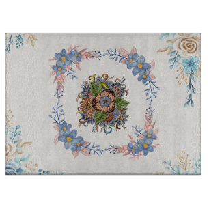 Planche À Découper Fleurs de Teal Doux – Art Botanique Pastel