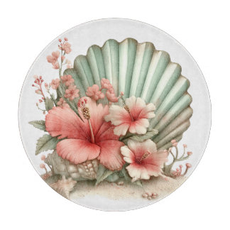 PLANCHE À DÉCOUPER FLEURS D'HIBISCUS ROUGE ET VERT D'ÉTÉ