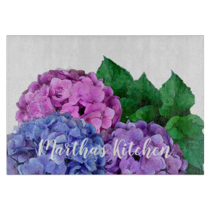 Planche À Découper Fleurs d'hydrangée bleu et rose personnalisées