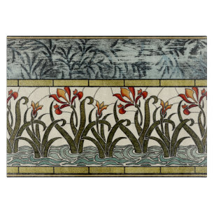 Planche À Découper Fleurs en verre souillé avec la frontière bronzage