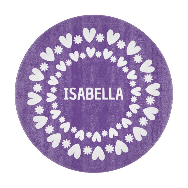 Planche À Découper Fleurs Et Coeurs Nom (Devant)