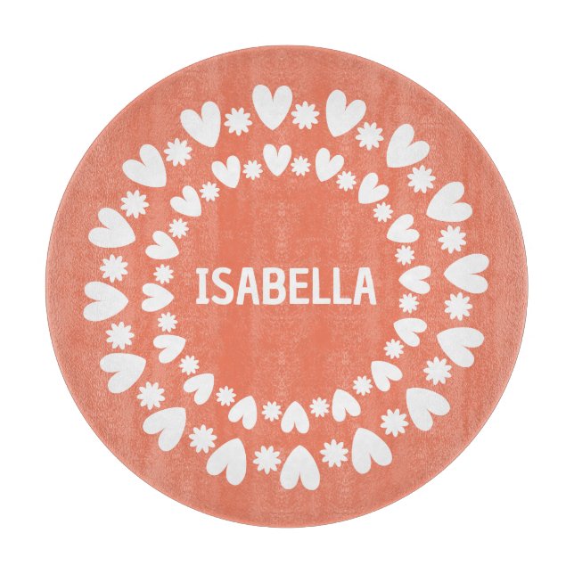 Planche À Découper Fleurs Et Coeurs Nom (Devant)