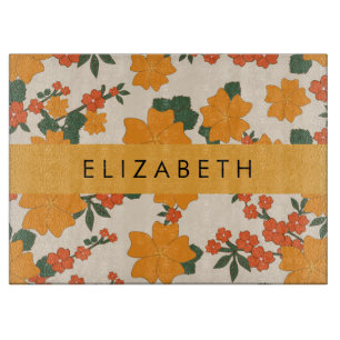 Planche À Découper Fleurs Oranges, Motif De Fleurs, Votre Nom